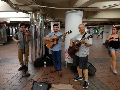 Times Square subway—jam with two Spanish-speaking musicians