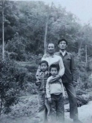 In the mountain village—with my father's friend and a playmate